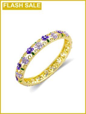 18K Gold Plated Enamel Bangle Bracelet Women Floral Cloisonne Jewelry